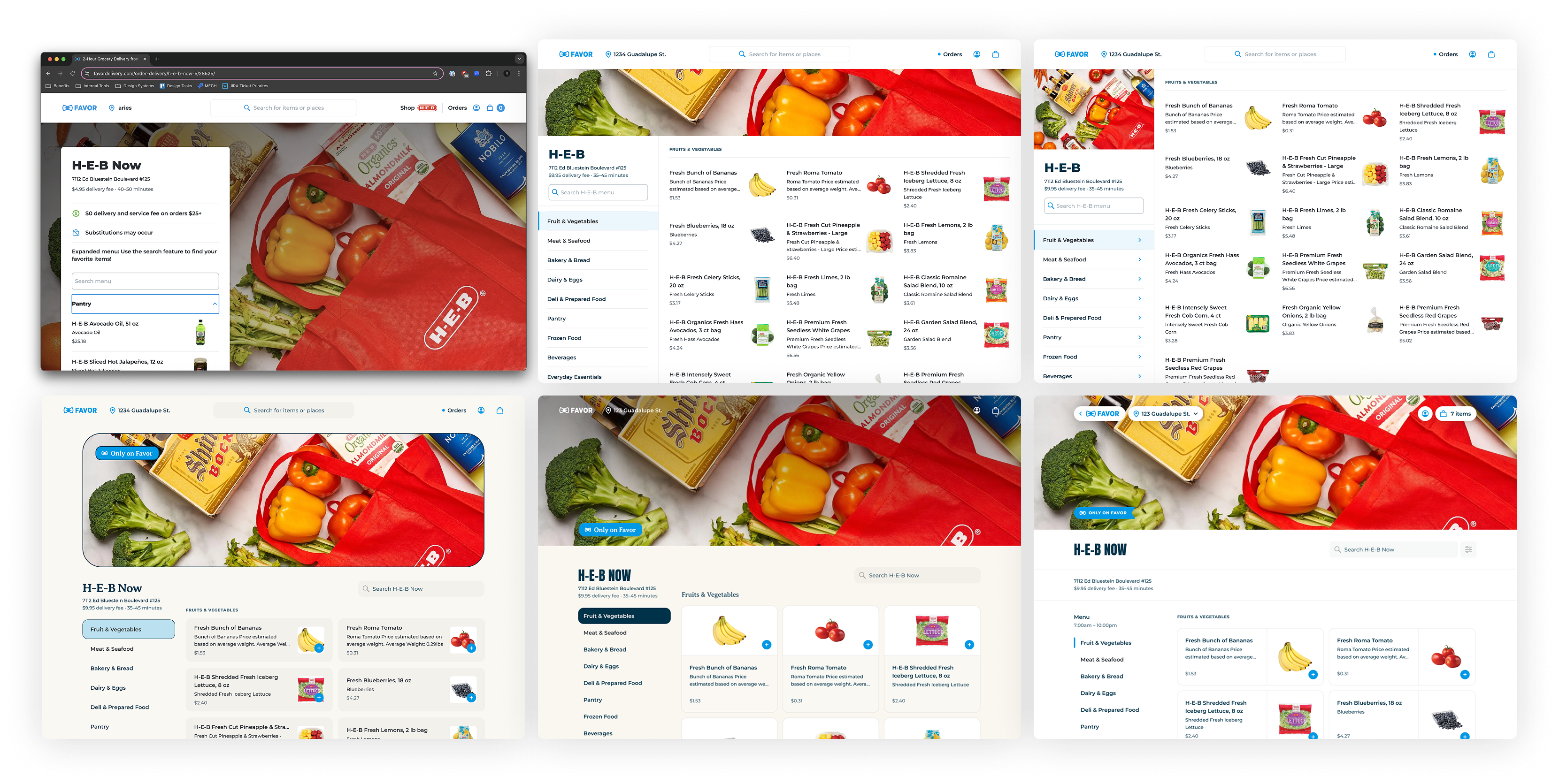 Different design iterations between the old and new experience