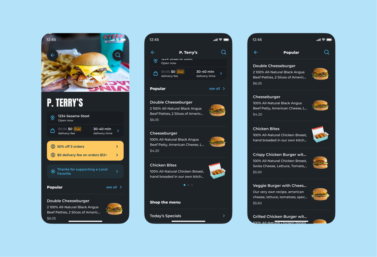Screenshots of a Favor menu in dark mode