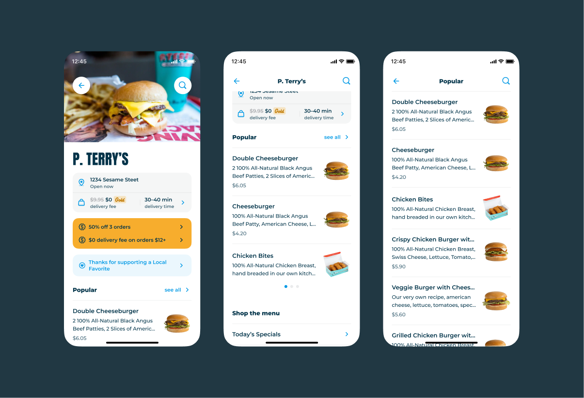 Screenshots of a Favor menu in light mode